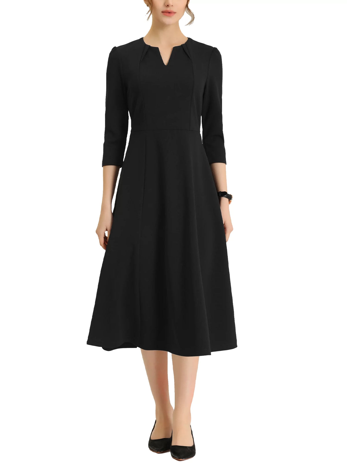 A-Line Dress 3/4 Sleeve Notched V Neck P88277