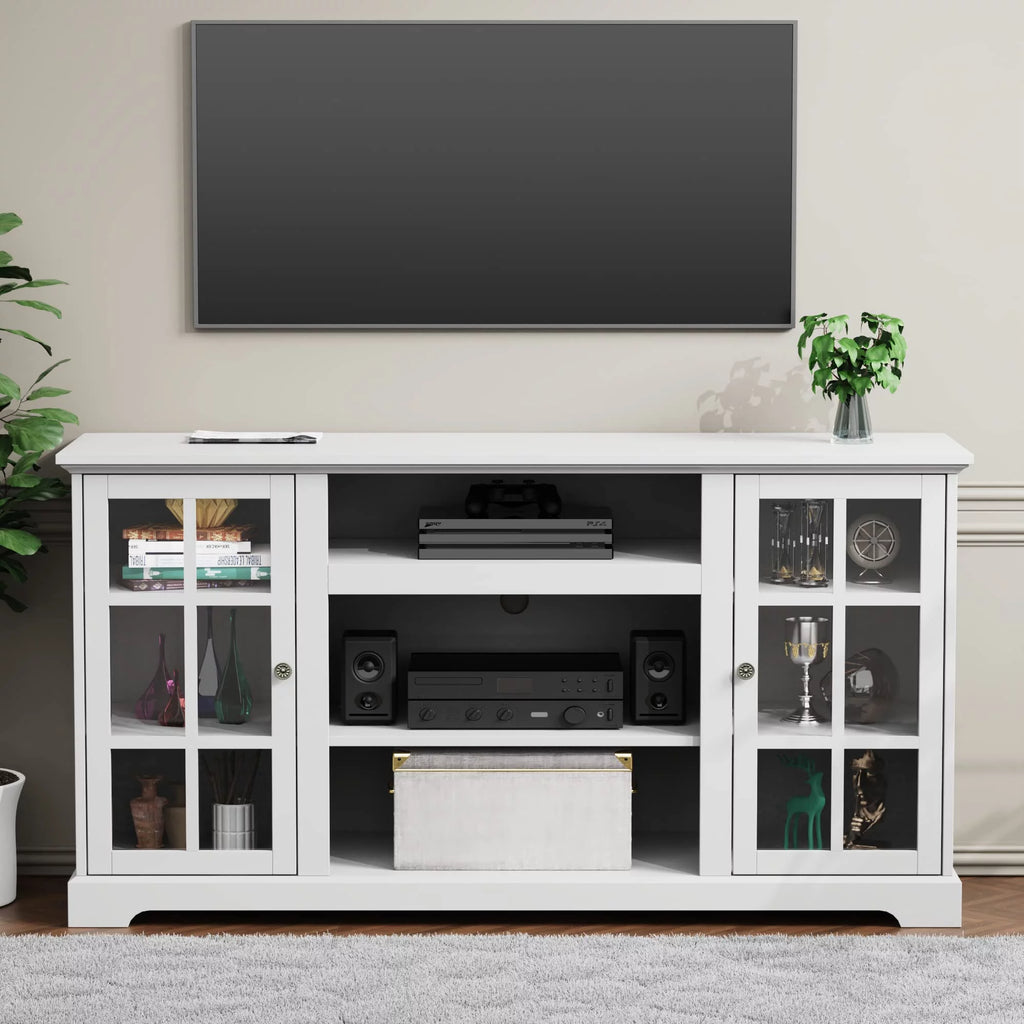 White Wood TV Stand with Glass Door W5672