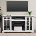 White Wood TV Stand with Glass Door W5672