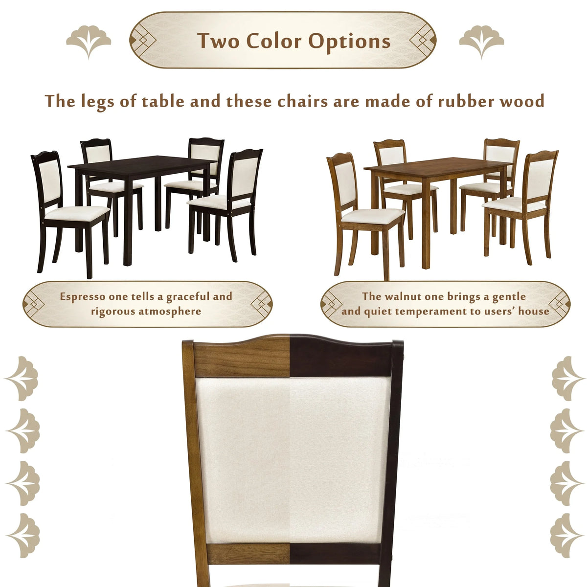 5-Piece Wood Dining Table Set with Upholstered Chairs X34113