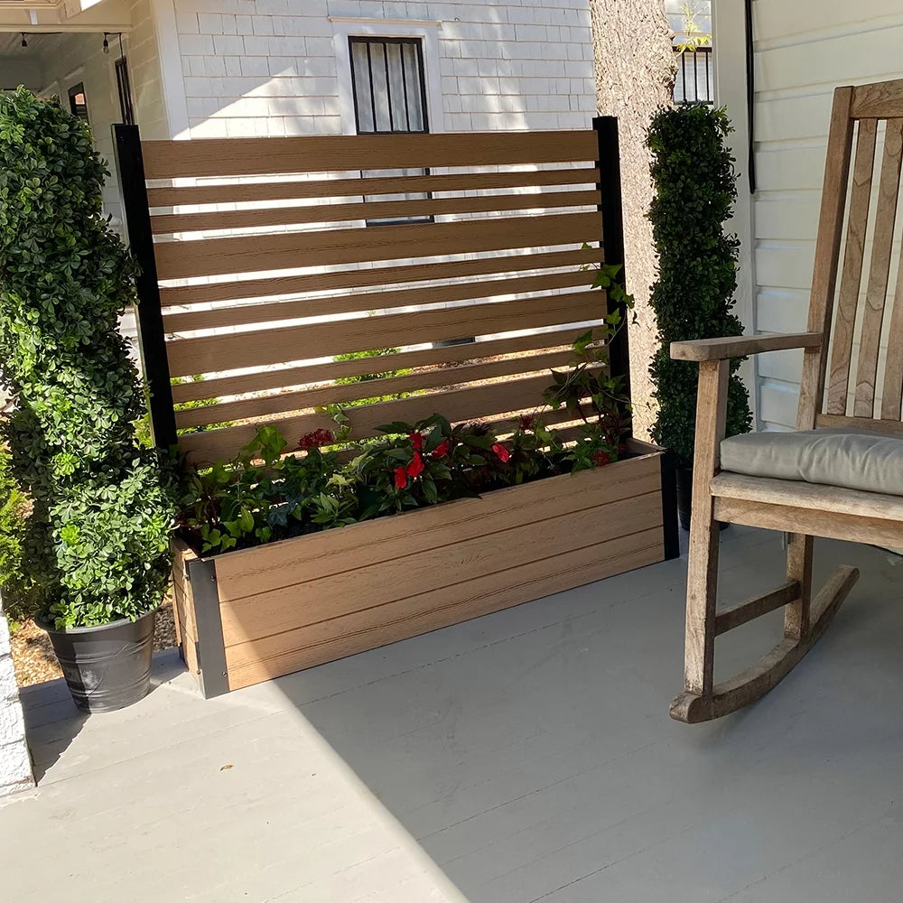 Freestanding Vinyl Outdoor Privacy Screen and Planter Box Kit B991857