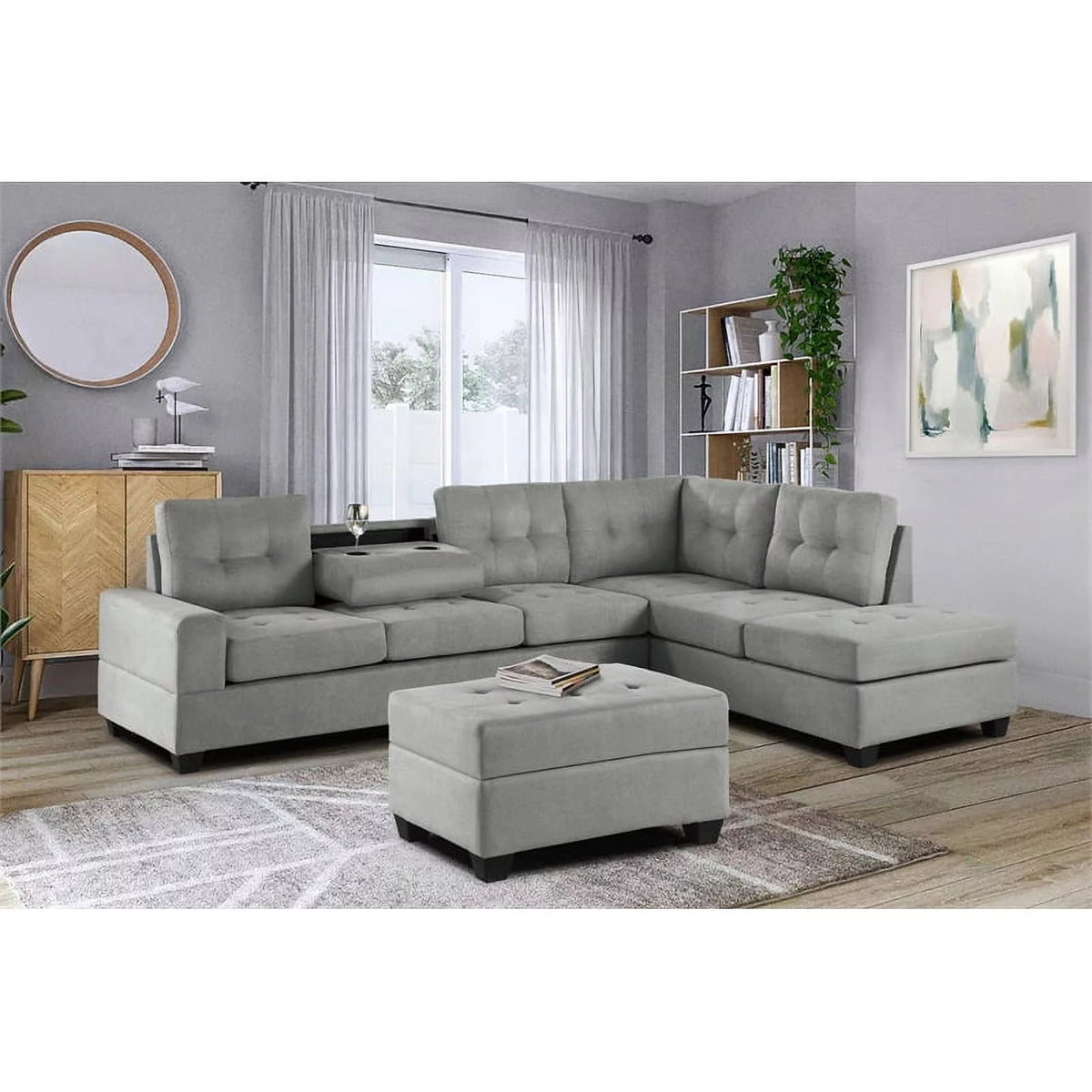 Gray Microfiber Sectional Sofa X35865