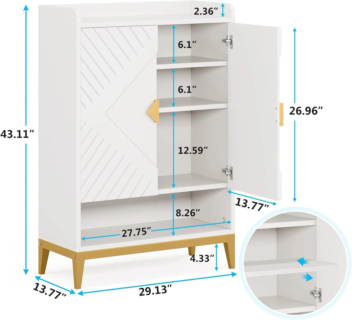 25 Pair 6-Tier Wooden Shoe Storage Cabinet with Doors S51826