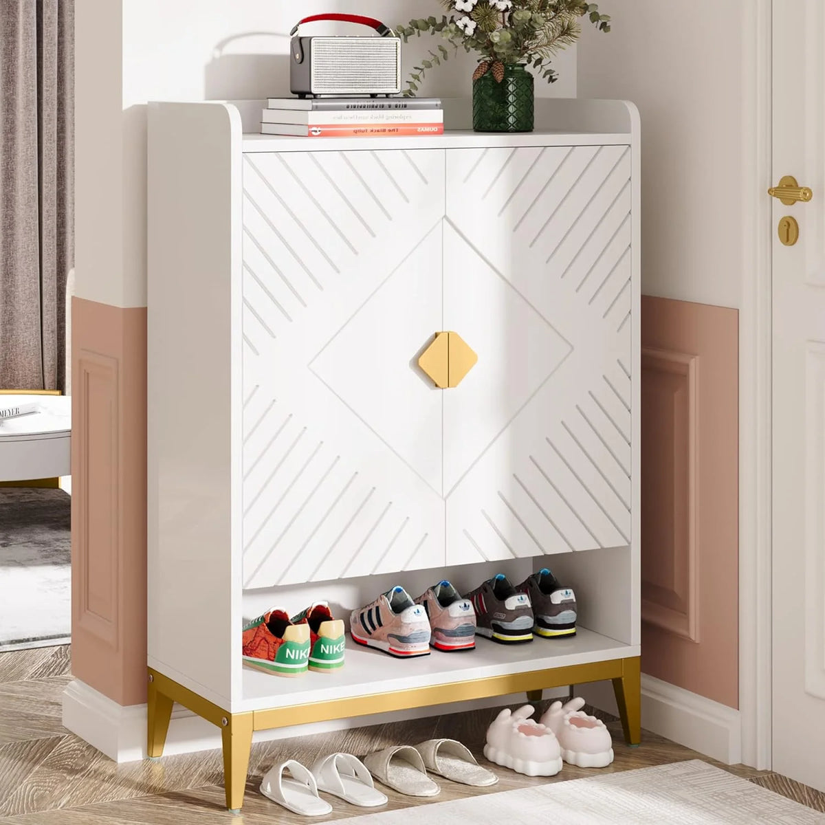 25 Pair 6-Tier Wooden Shoe Storage Cabinet with Doors S51826