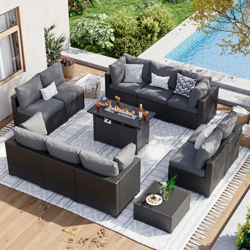 7 Piece Wicker Rattan Patio Sectional Sofa Set with Cushion S209826