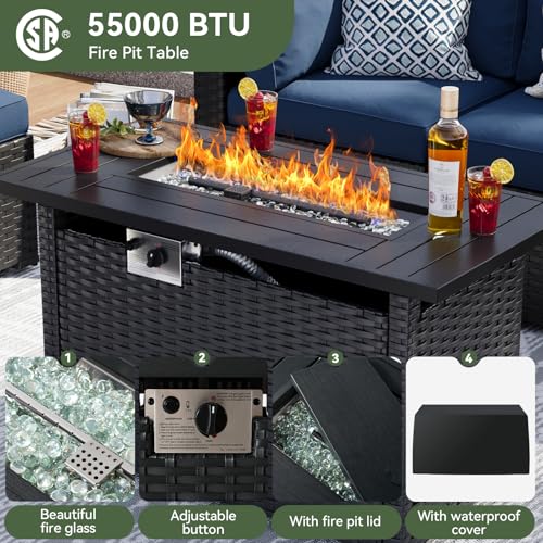 7 Piece Wicker Rattan Patio Sectional Sofa Set with Cushion S209826