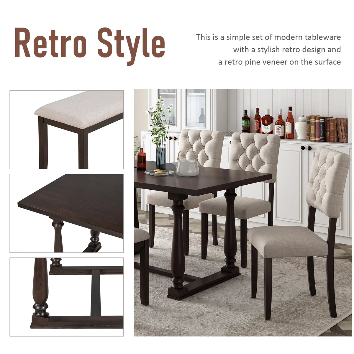 6-Piece Dining Table and Chair Set with Foam-covered Seat Backs D3513