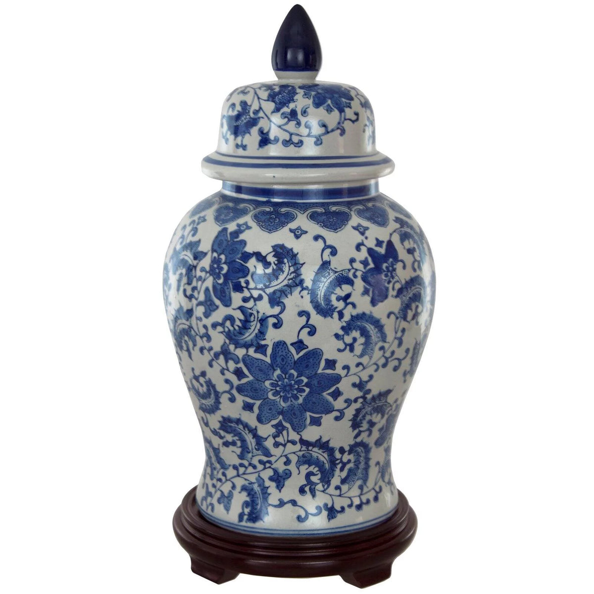 18" Floral Blue & White Porcelain Temple Jar L440768