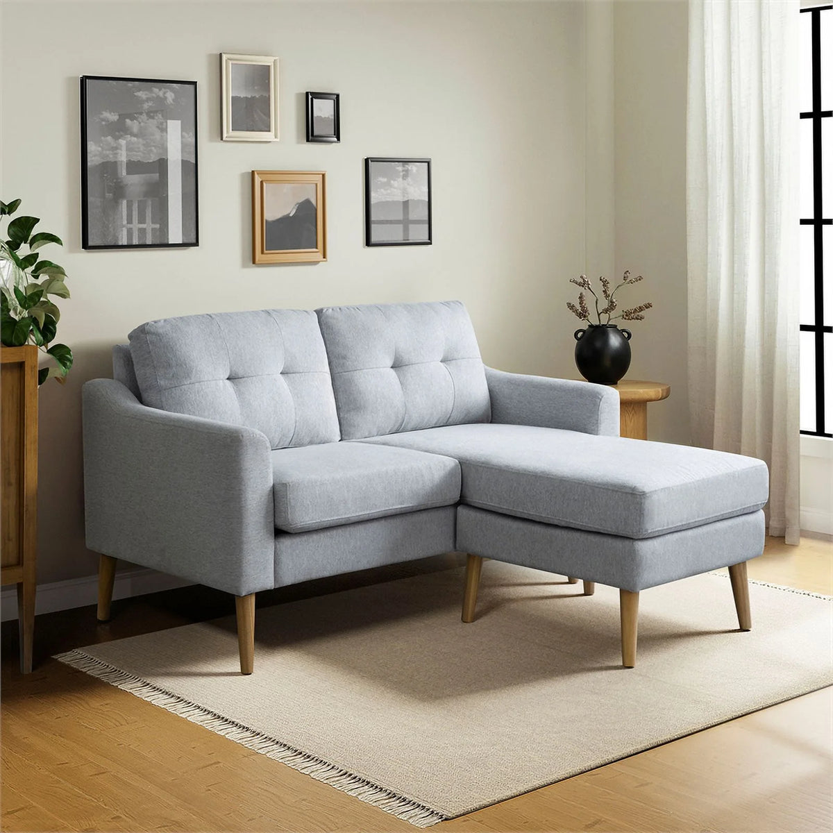 Light Gray Fabric Loveseat with Ottoman I162