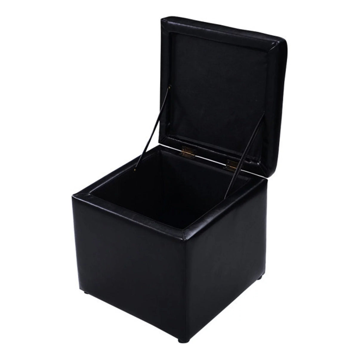 16 Inch Black PU Leather Ottoman Pouffe Storage Box I59274