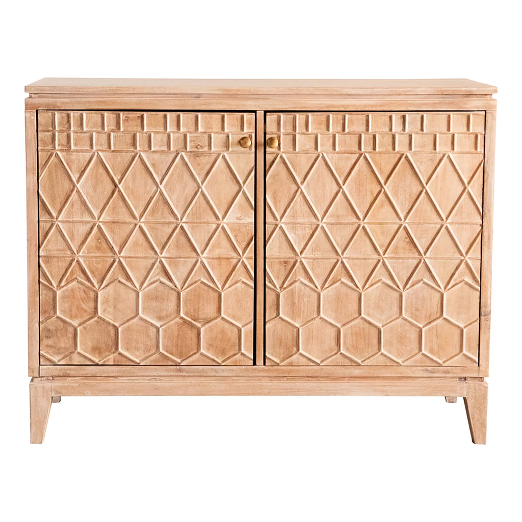White Distressed 2-door Geometric Accent Cabinet N18952