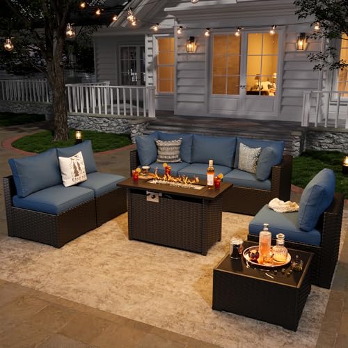 7 Piece Wicker Rattan Patio Sectional Sofa Set with Cushion S209826