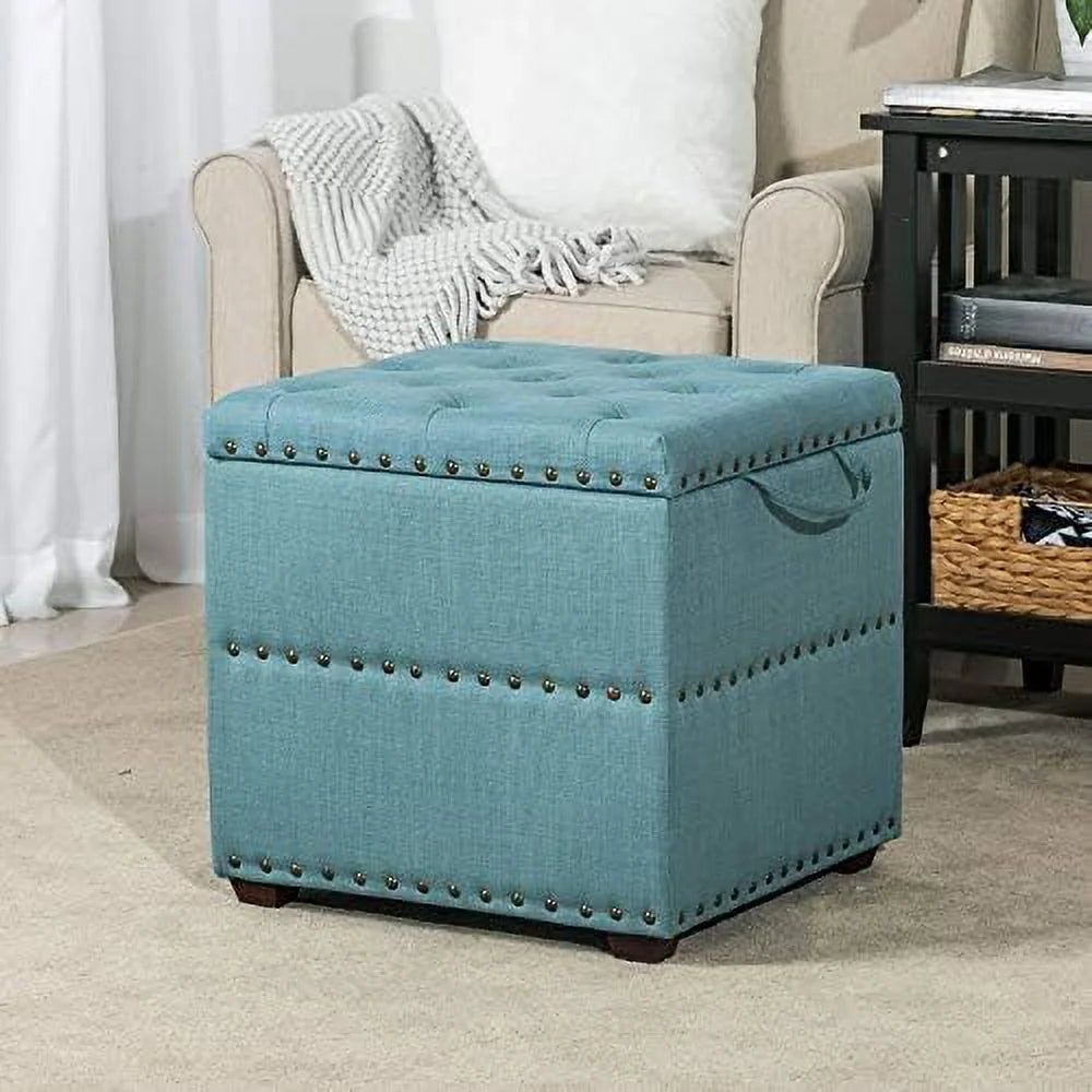 Sky Blue Ottoman Cube Foot Stool with Tray Lid X75040