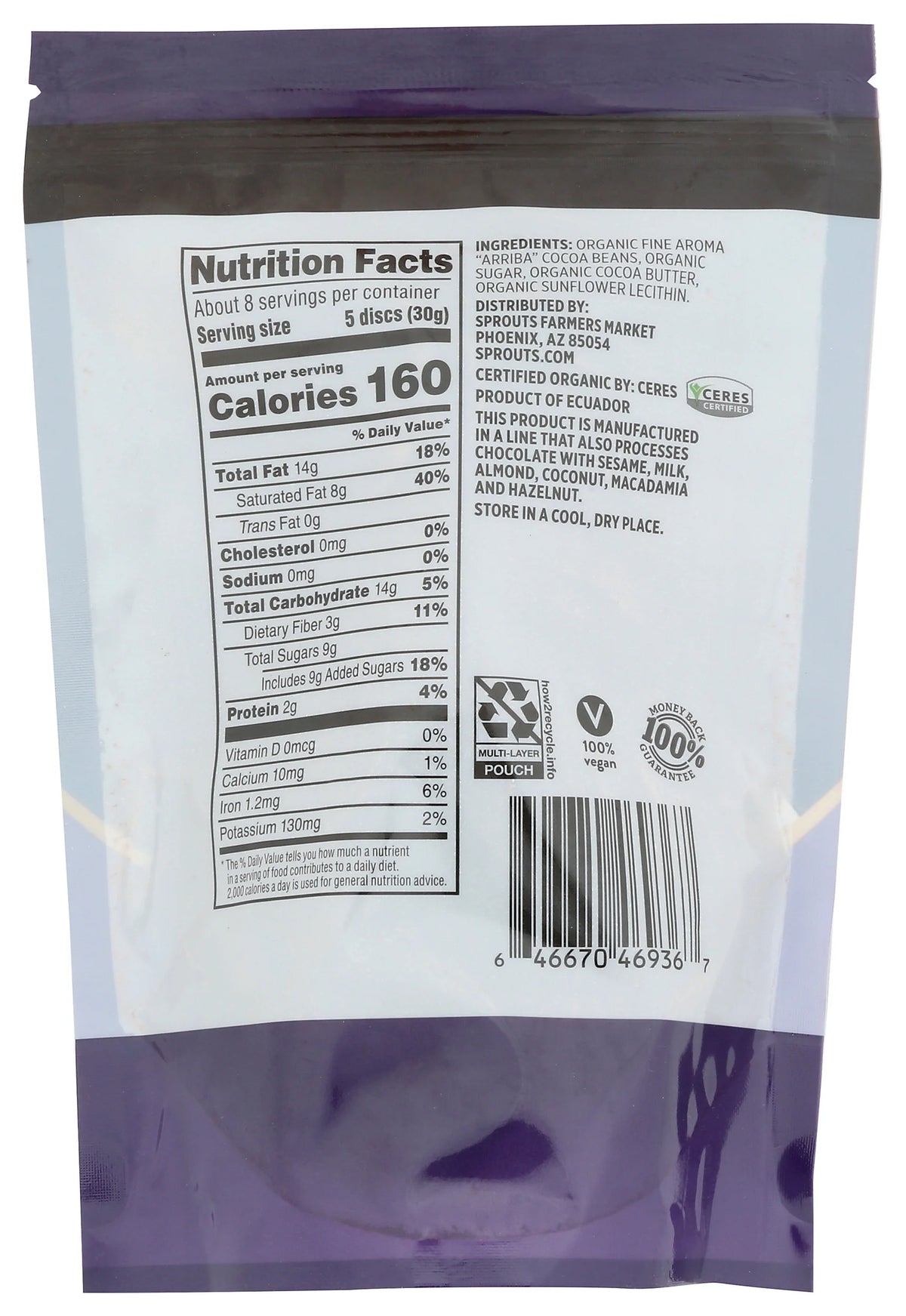 Organic Dark Chocolate Bites 70% Cocoa 8 Ounce Pack Of 12 L5094