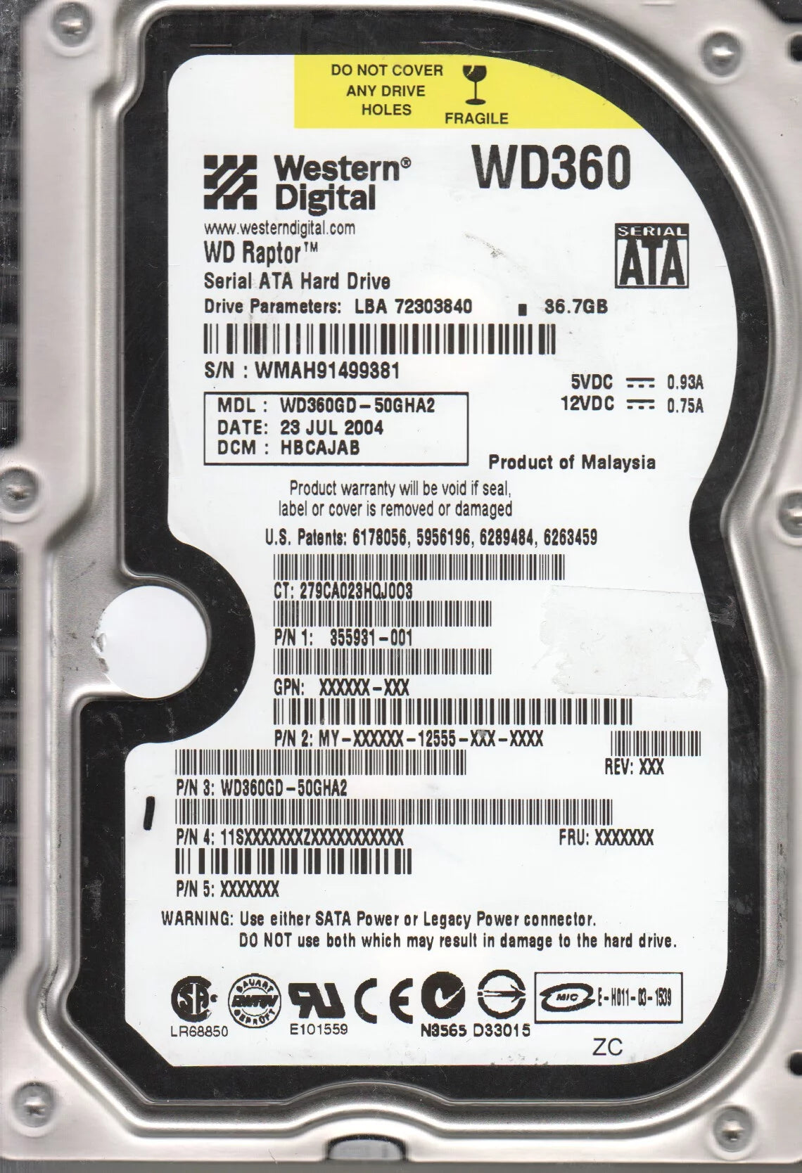 36.7GB SATA 3.5 Hard Drive I221661