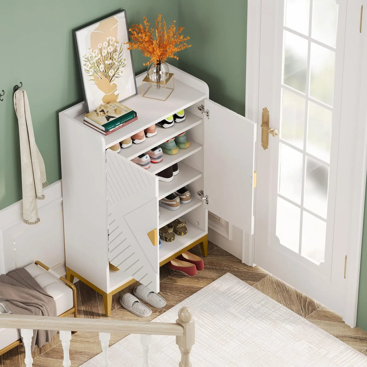 25 Pair 6-Tier Wooden Shoe Storage Cabinet with Doors S51826