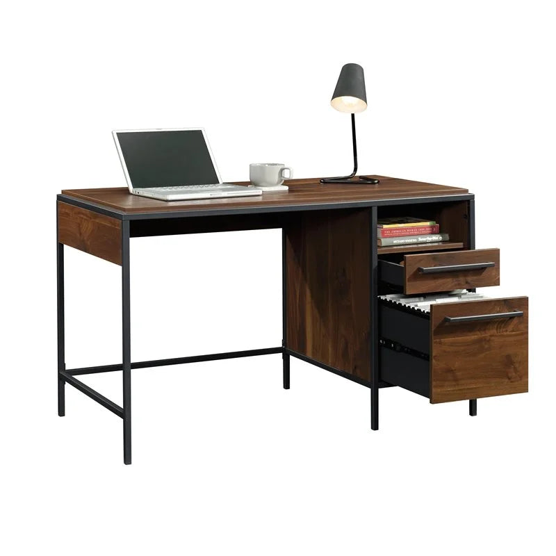 Engineered Wood Single Pedestal Desk in Grand Walnut Q32135