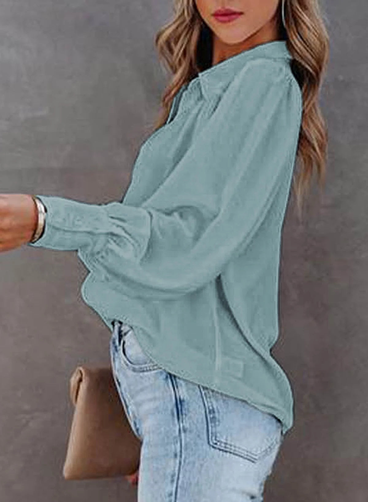 Long Sleeve Button Down Plus Size Blouse J15896